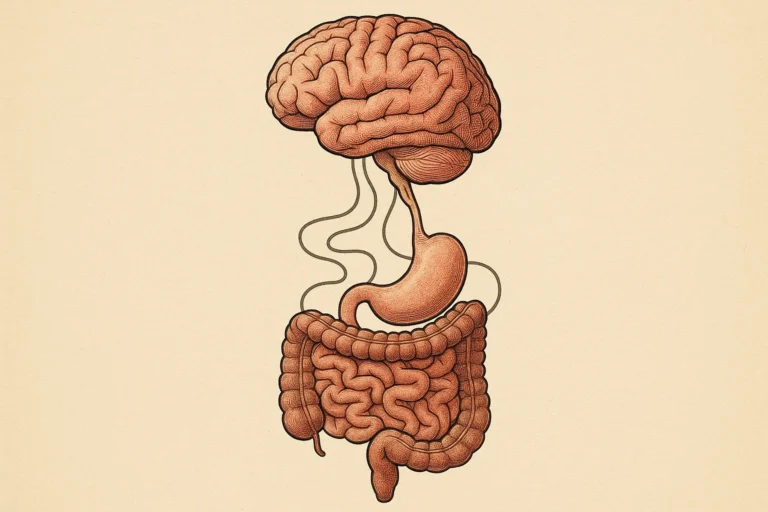 Illustration showing the connection between the human brain and digestive system