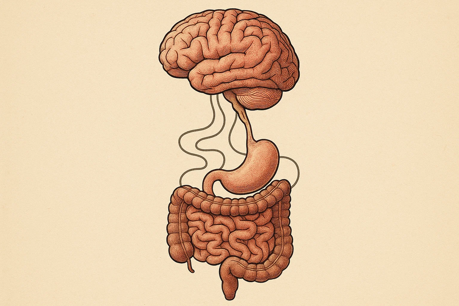 Illustration showing the connection between the human brain and digestive system