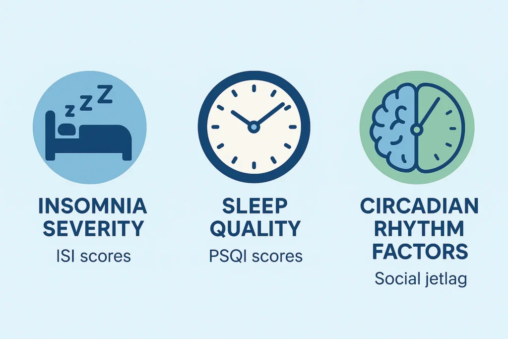 Infographic showing ADHD traits linked to insomnia severity and poor sleep quality, impacting quality of life.