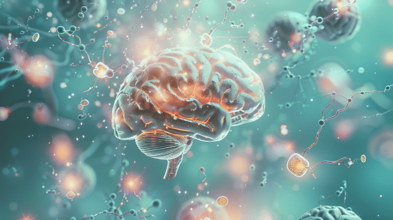 Medical illustration of the human brain surrounded by lipid molecules, showing reduced unsaturated lipids linked to Alzheimer’s disease, especially in women.