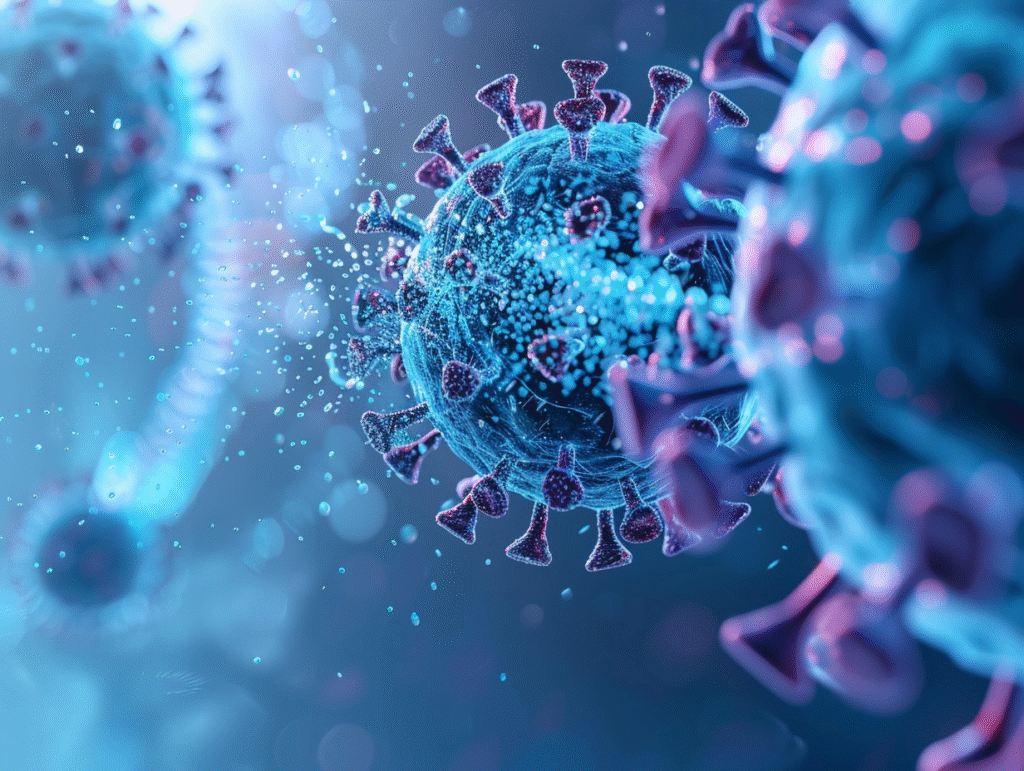 Medical concept showing azelastine nasal spray blocking SARS-CoV-2 virus at nasal entry by targeting ACE2 receptors and reducing viral infection.