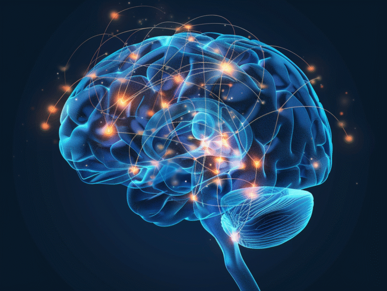 Medical concept illustration of a human brain with the locus coeruleus region glowing blue and its connection to the olfactory bulb fading into darkness, symbolizing early smell loss as a first sign of Alzheimer’s disease.