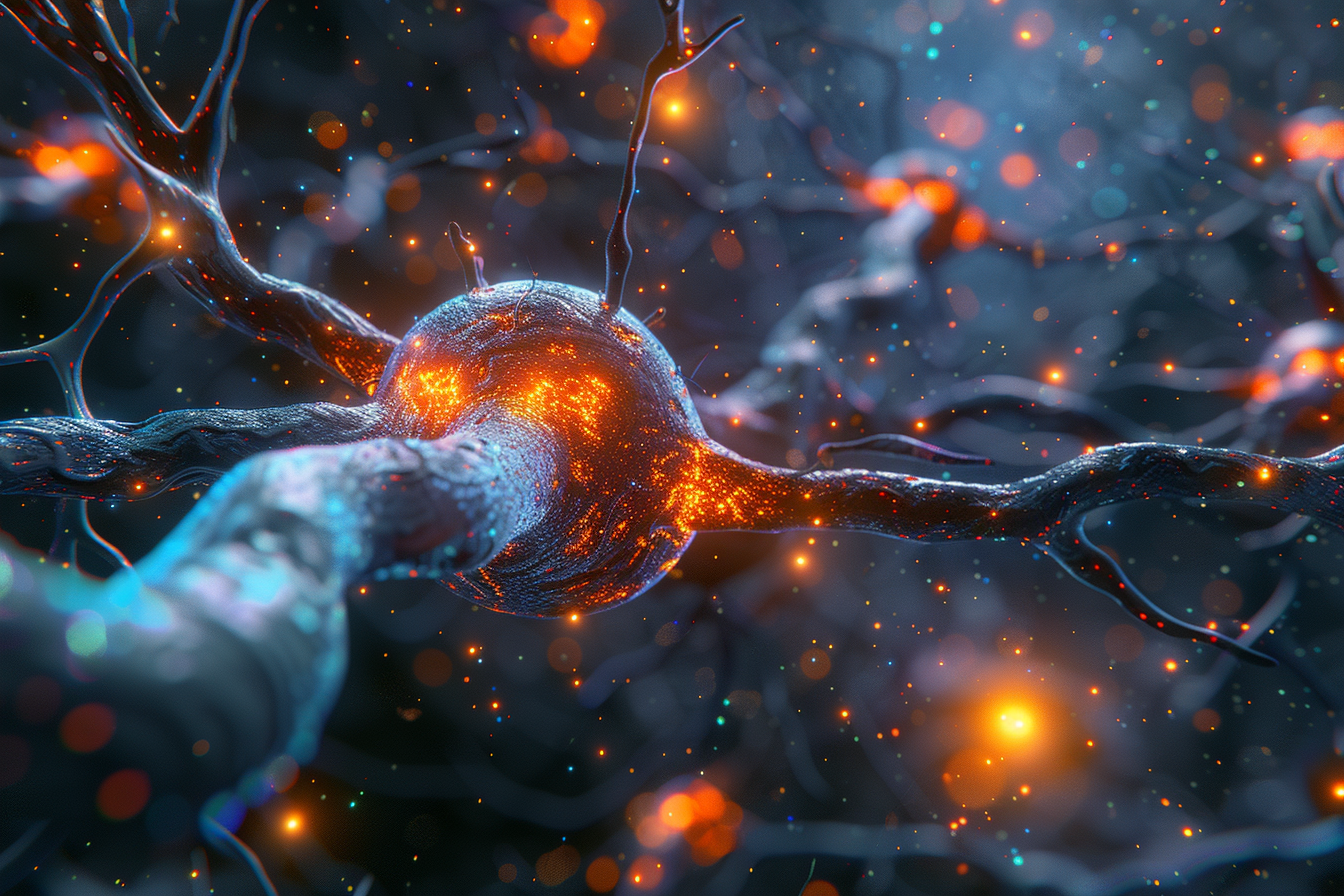 3D scientific visualization of Schwann cells with highlighted EP2 receptors showing how pain can be separated from inflammation.