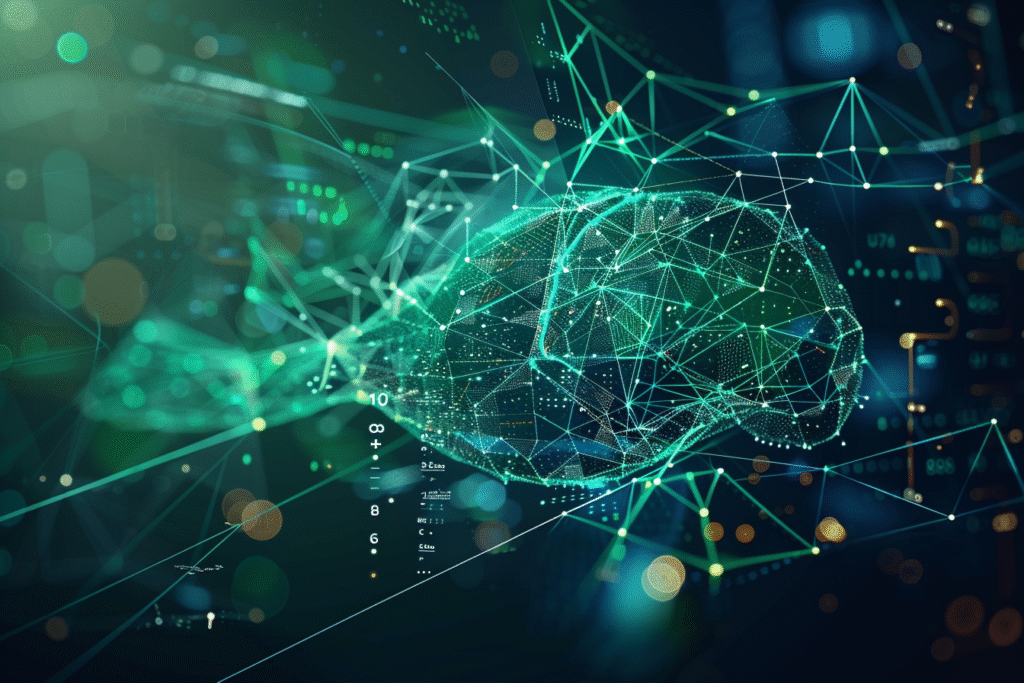 Scientific illustration showing liver enzymes AST, ALT, and GGT connected through digital data flows, visualizing the CORE model for liver risk prediction.