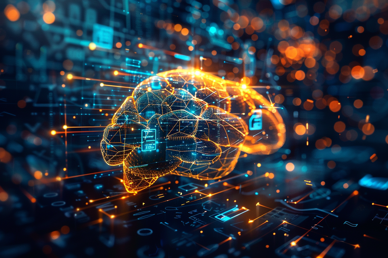 A glowing digital liver surrounded by medical data and blood-test icons, representing AI-powered prediction of liver disease risk.