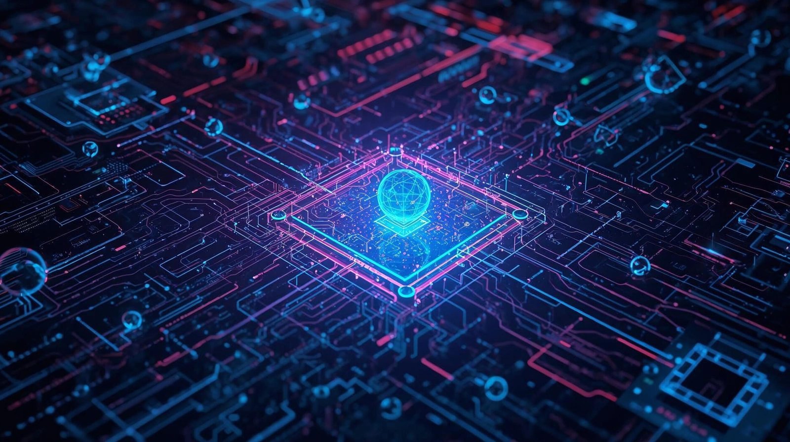 A highly detailed, futuristic visualization of quantum computing, showcasing entangled qubits represented by glowing, interconnected energy spheres within a complex holographic interface. 
