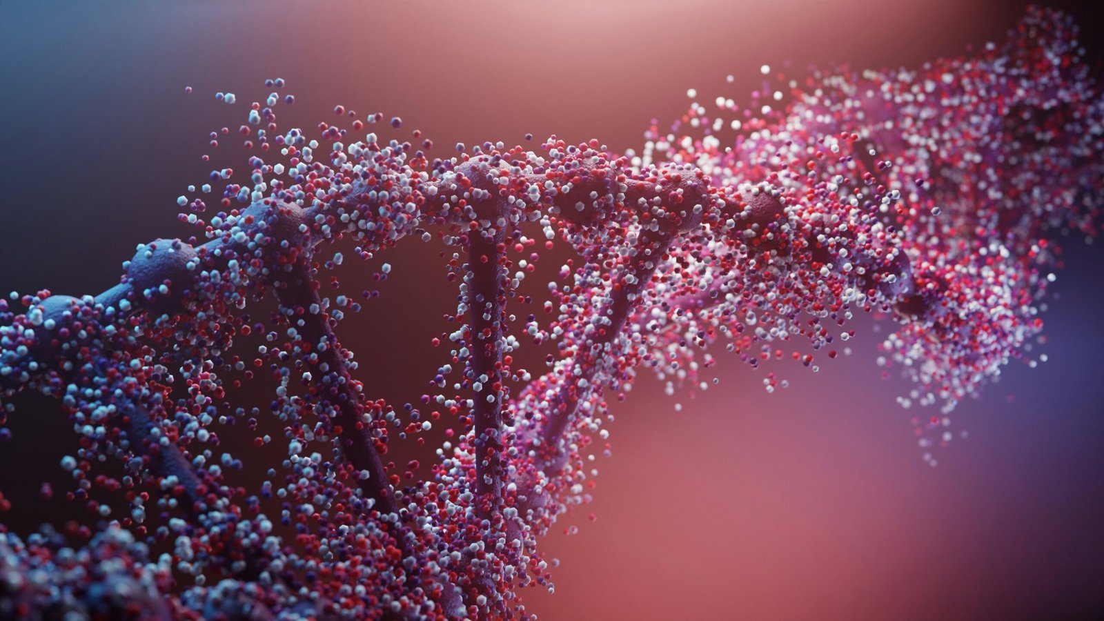 3D Rendering DNA With Particles and Blurry Background.